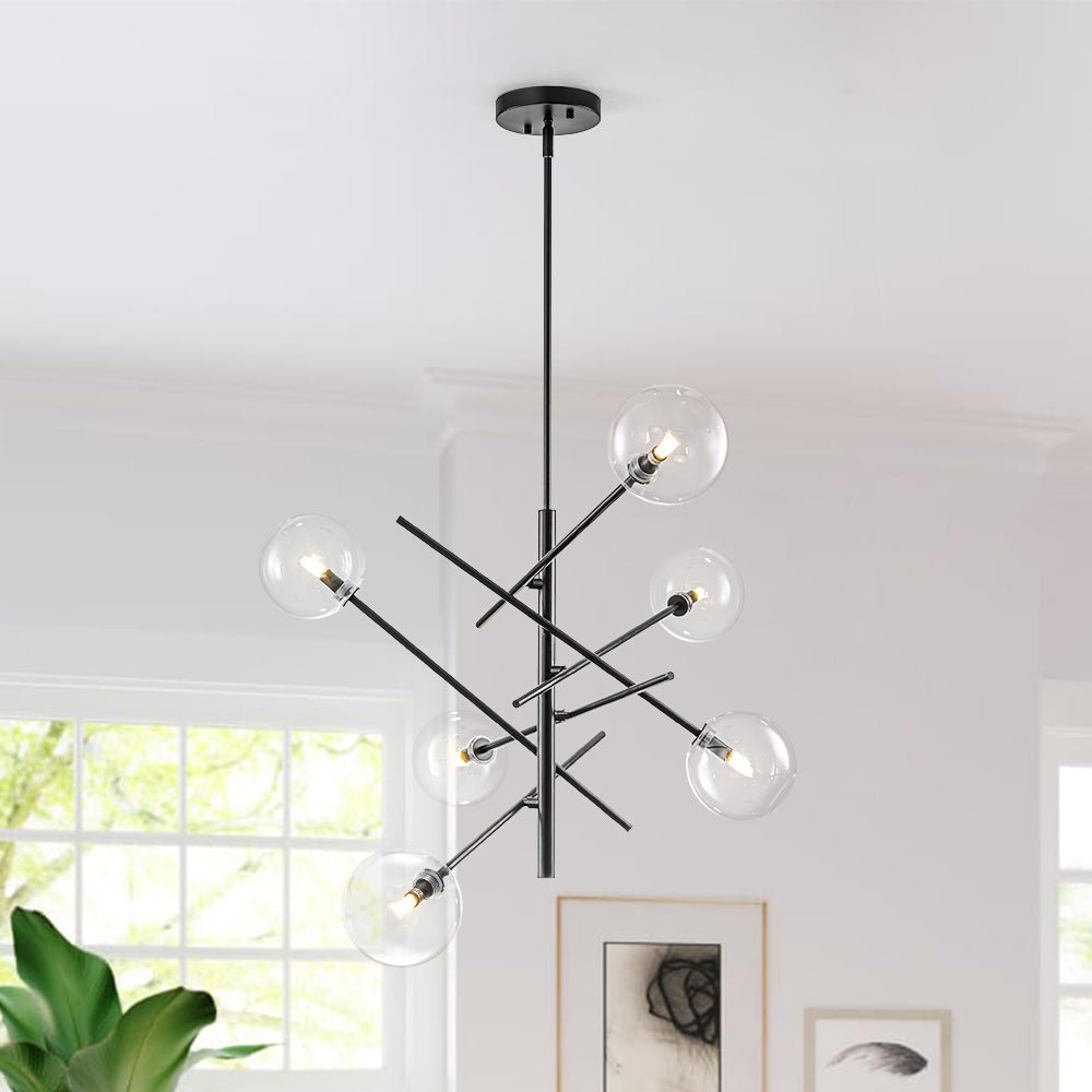 Celestial Glass Globe Sputnik Chandelier - Adjustable Linear Arm