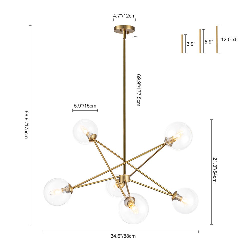 Celestial Glass Globe Staggered Linear Sputnik Chandelier