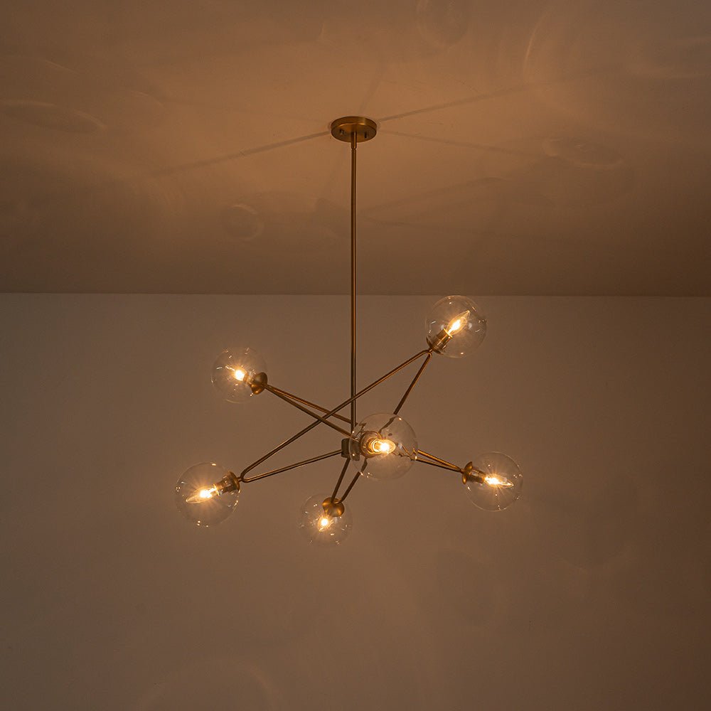 Celestial Glass Globe Staggered Linear Sputnik Chandelier