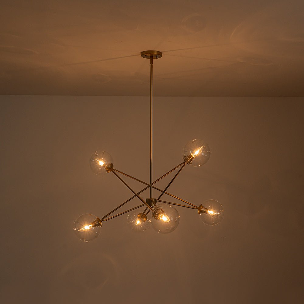 Celestial Glass Globe Staggered Linear Sputnik Chandelier