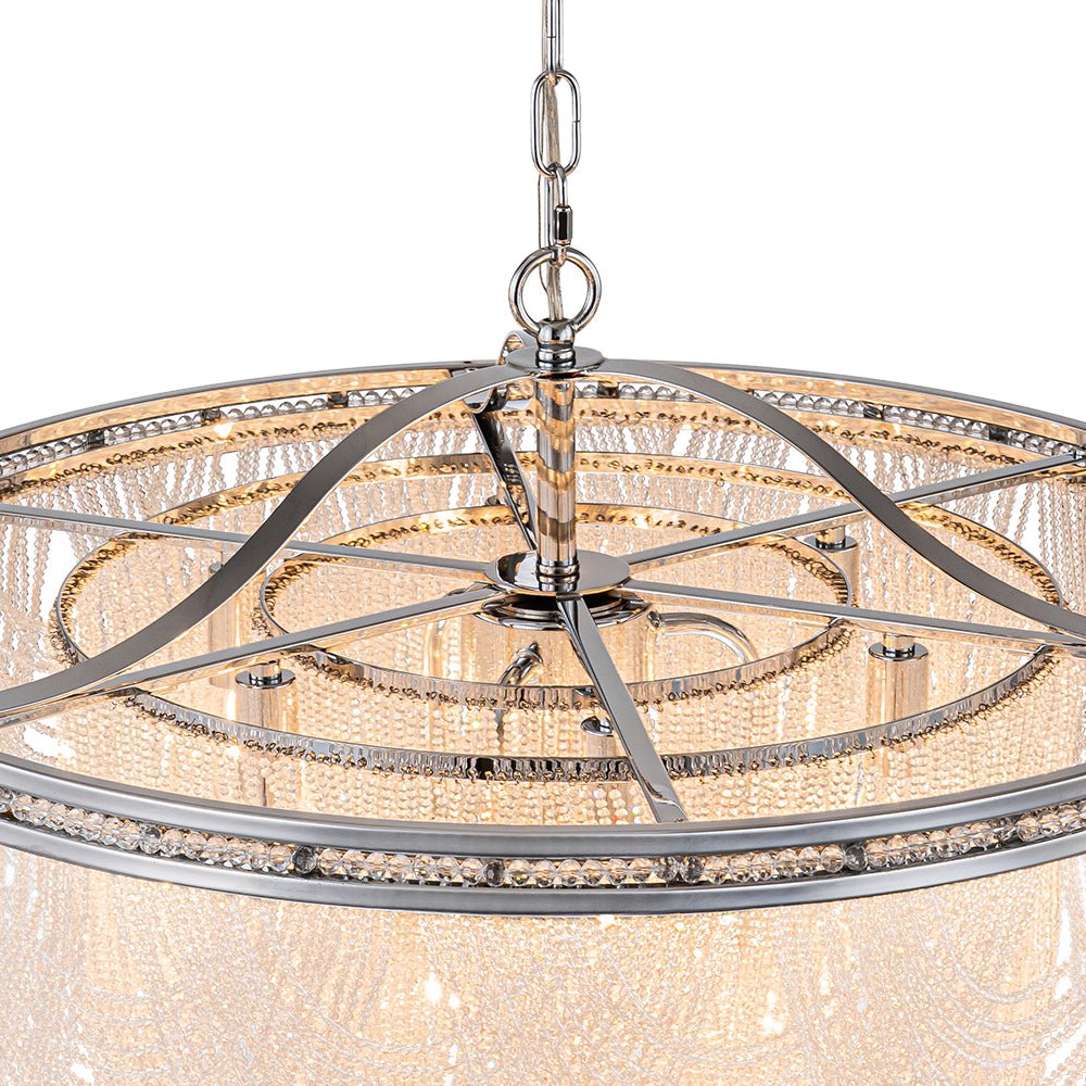 Chrome Glam 10-Light Tiered Crystal Bead Round Chandelier