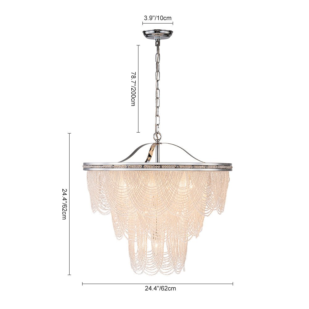Chrome Glam 10-Light Tiered Crystal Bead Round Chandelier