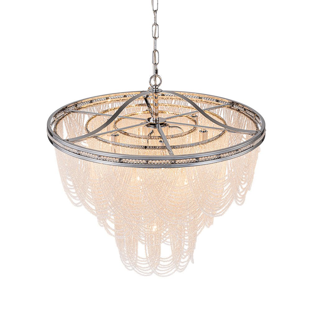 Chrome Glam 10-Light Tiered Crystal Bead Round Chandelier