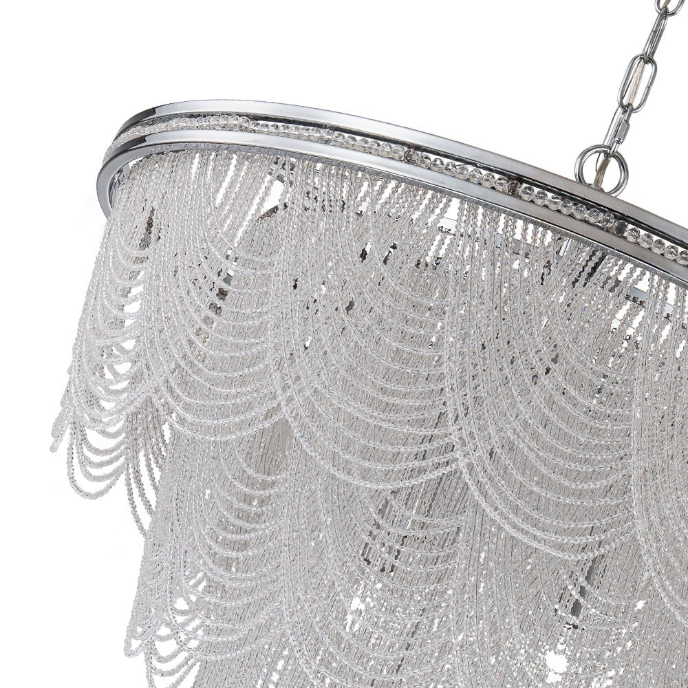 Chrome Glam 10-Light Tiered Crystal Bead Round Chandelier