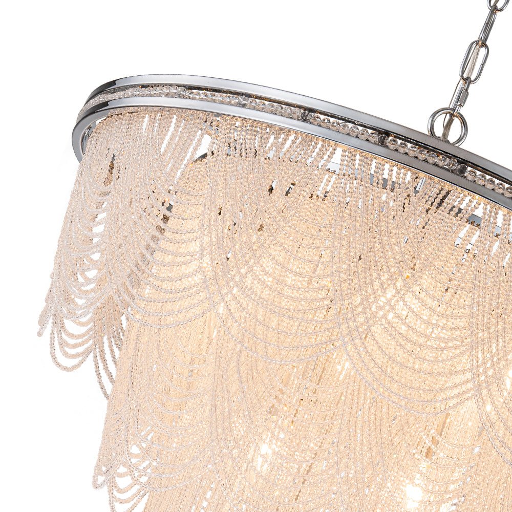 Chrome Glam 10-Light Tiered Crystal Bead Round Chandelier