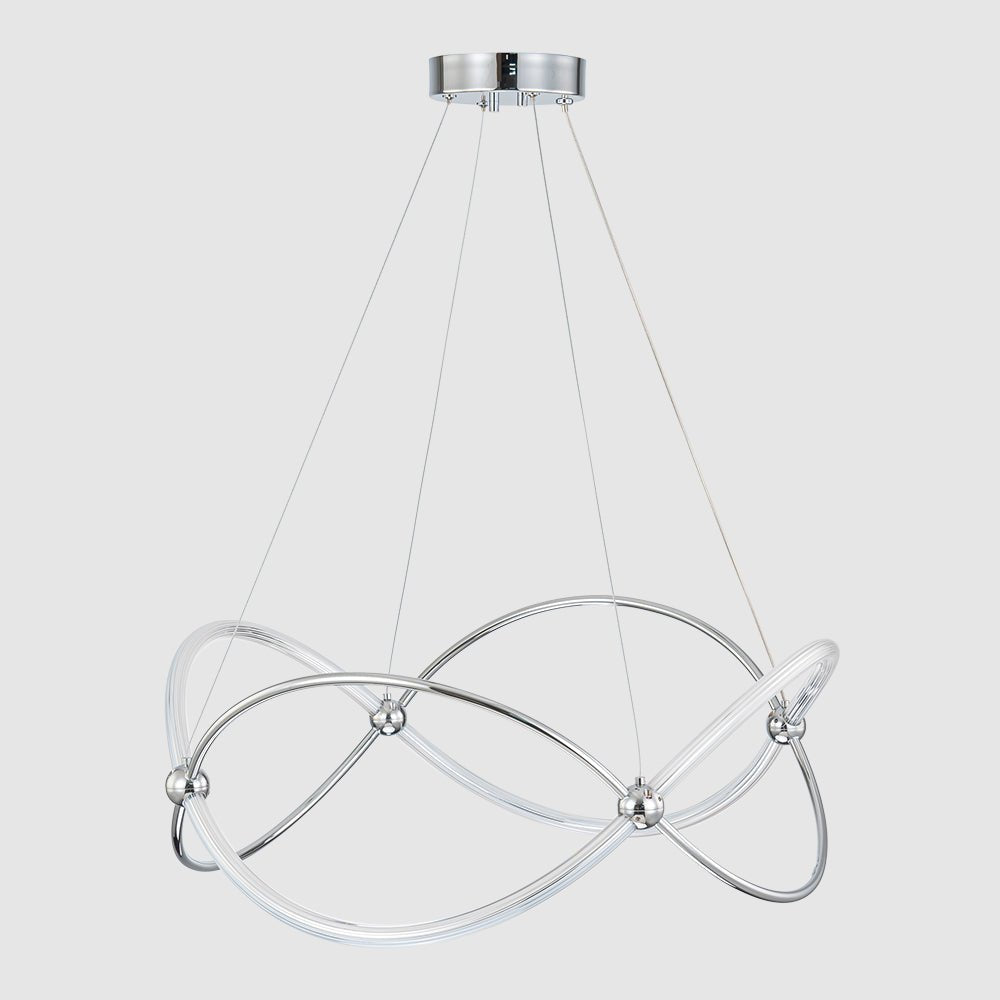 Chrome Twisted Weave Ribbon Warm LED Pendant Chandelier