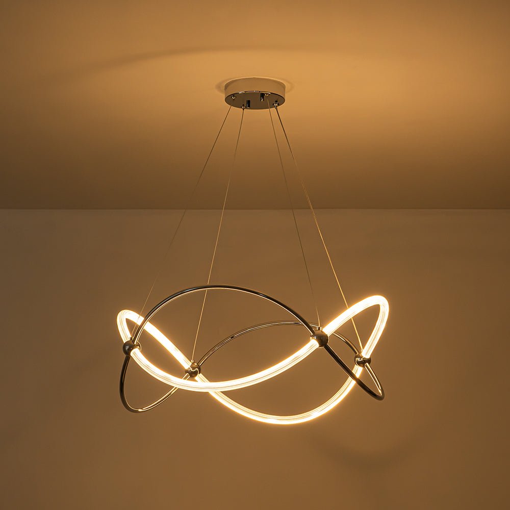 Chrome Twisted Weave Ribbon Warm LED Pendant Chandelier