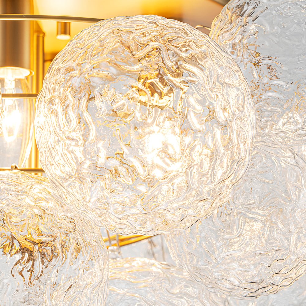 Cluster Rippled Glass Bubble Round Semi Flush Chandelier