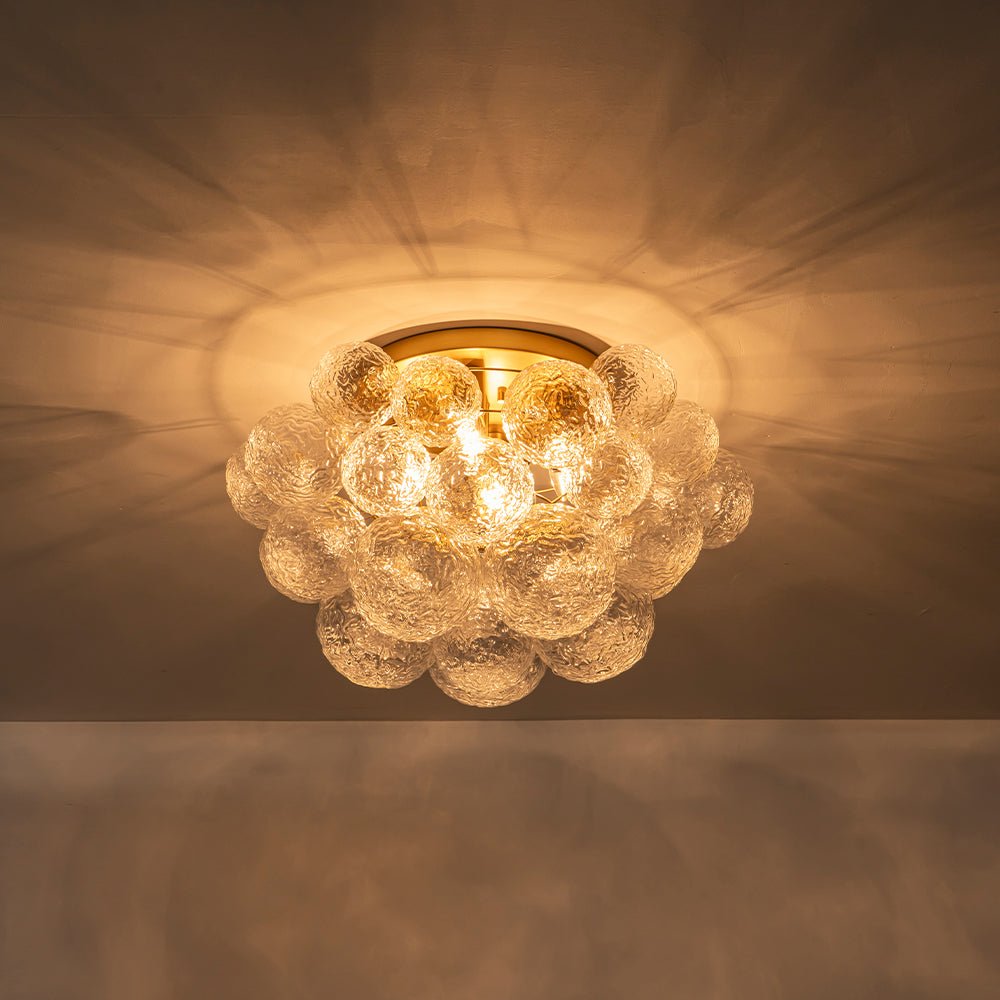 Cluster Rippled Glass Bubble Round Semi Flush Chandelier