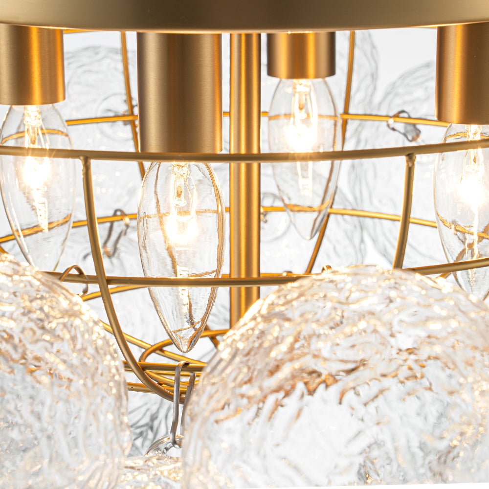 Cluster Rippled Glass Bubble Round Semi Flush Chandelier