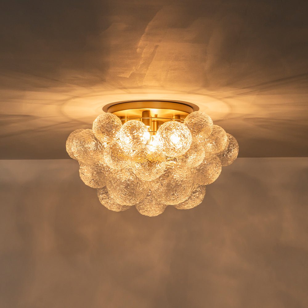 Cluster Rippled Glass Bubble Round Semi Flush Chandelier