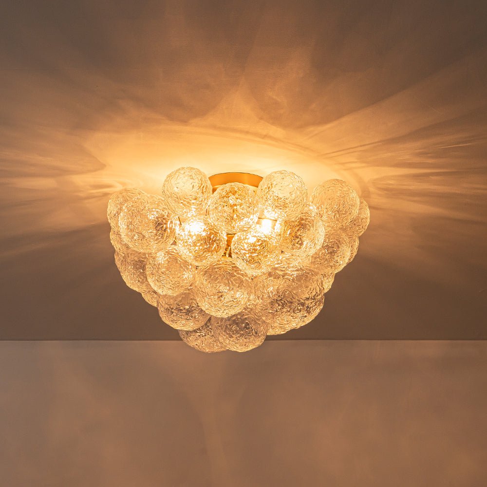 Cluster Rippled Textured Glass Bubble Semi Flush Chandelier