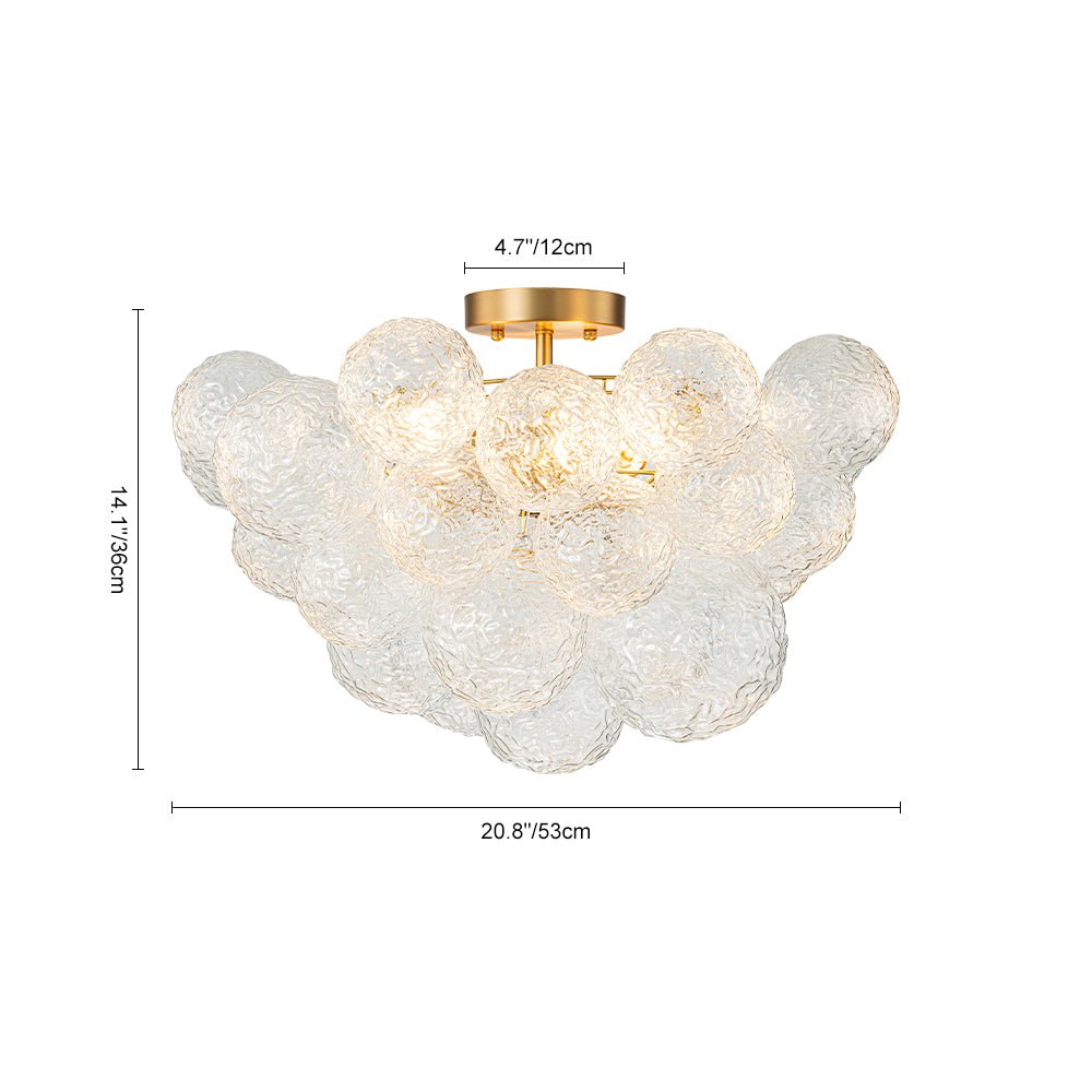 Cluster Rippled Textured Glass Bubble Semi Flush Chandelier