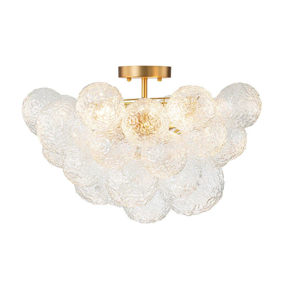 Cluster Rippled Textured Glass Bubble Semi Flush Chandelier
