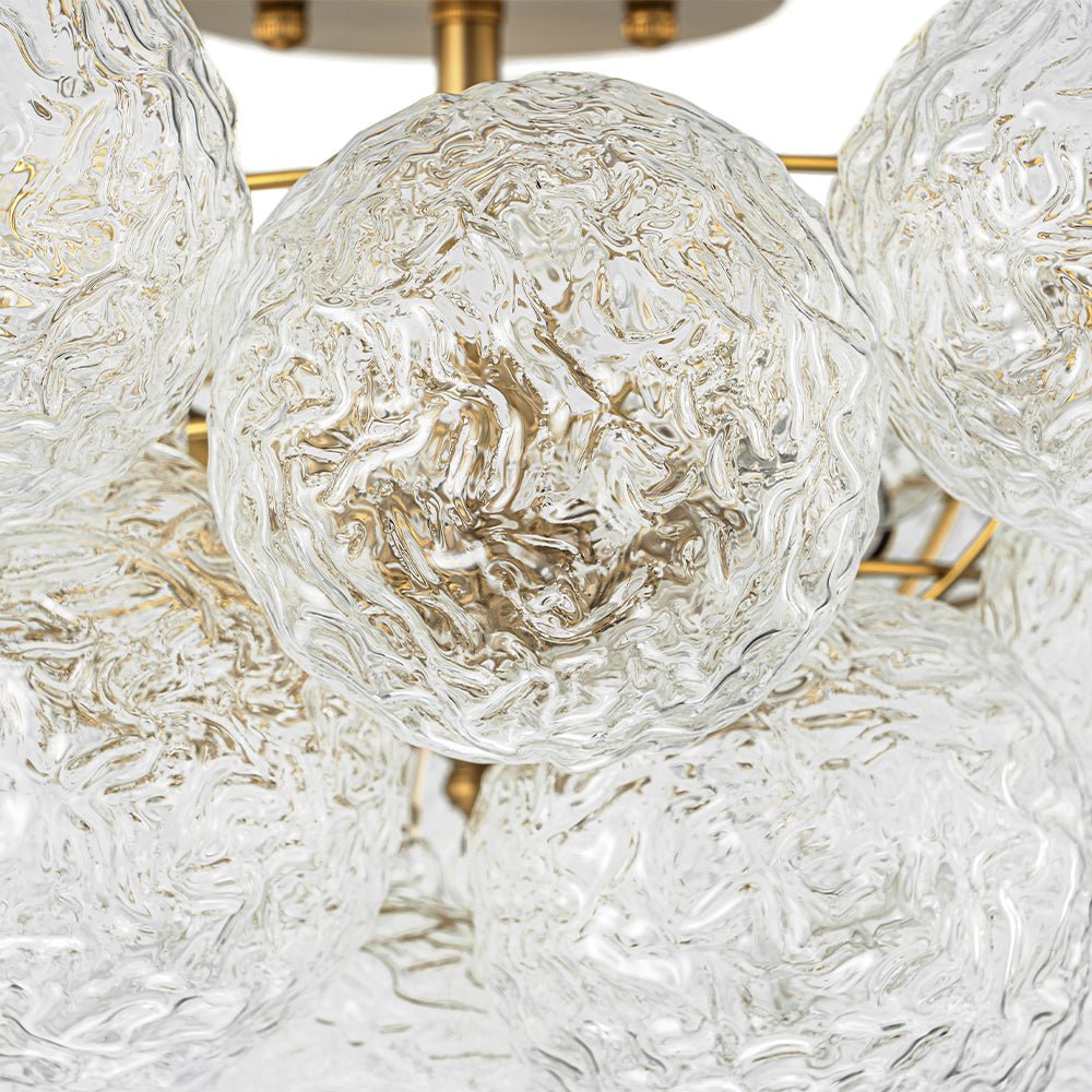 Cluster Rippled Textured Glass Bubble Semi Flush Chandelier