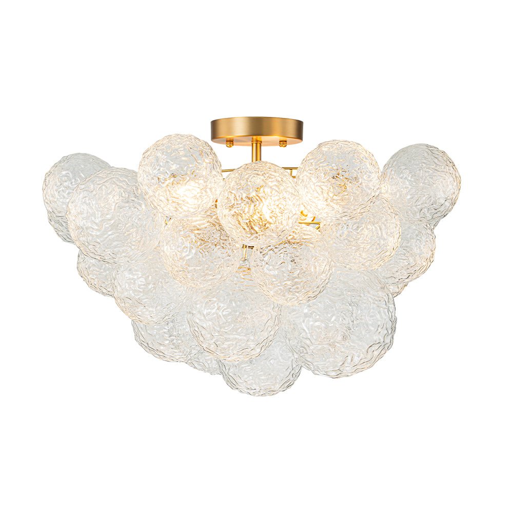 Cluster Rippled Textured Glass Bubble Semi Flush Chandelier