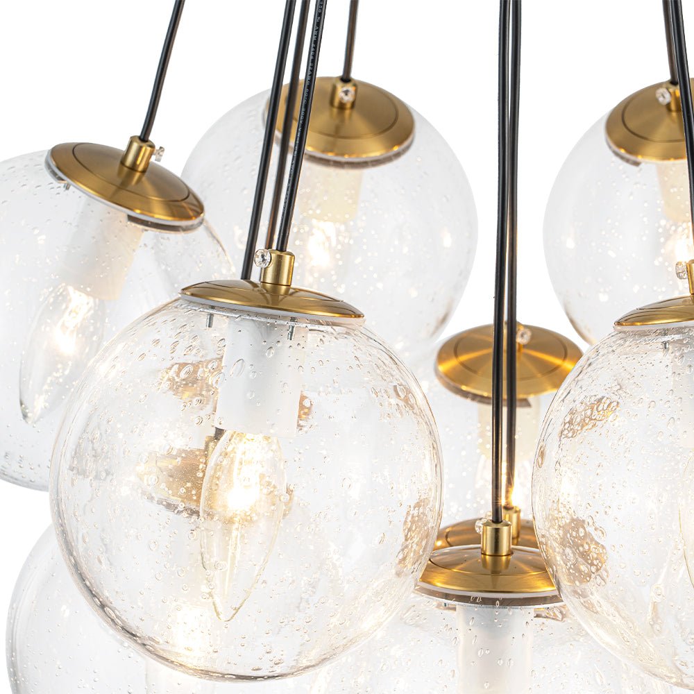 Contemporary Cluster Seeded Glass Globe Bubble Chandelier