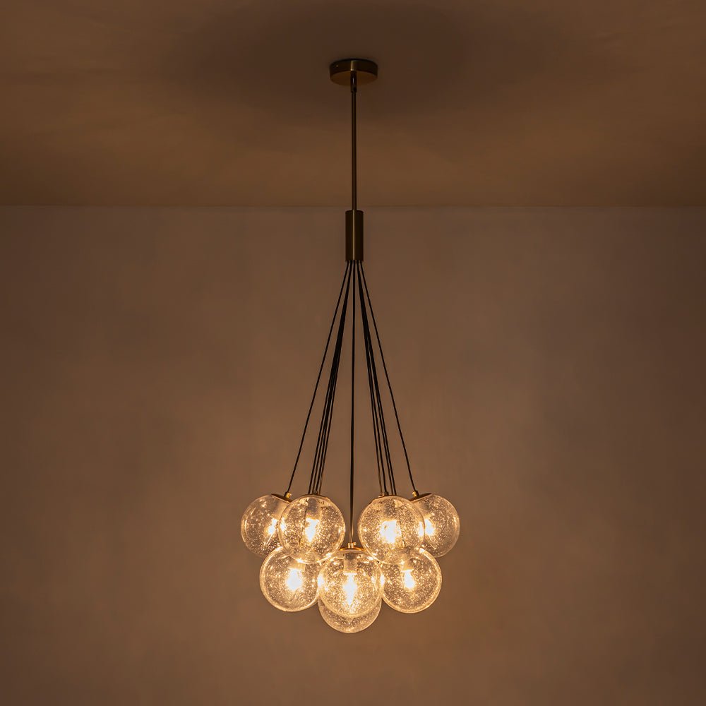 Contemporary Cluster Seeded Glass Globe Bubble Chandelier