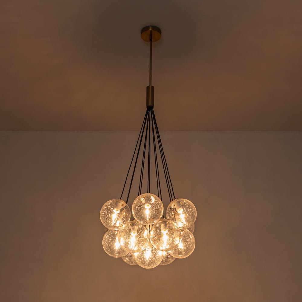 Contemporary Cluster Seeded Glass Globe Bubble Chandelier