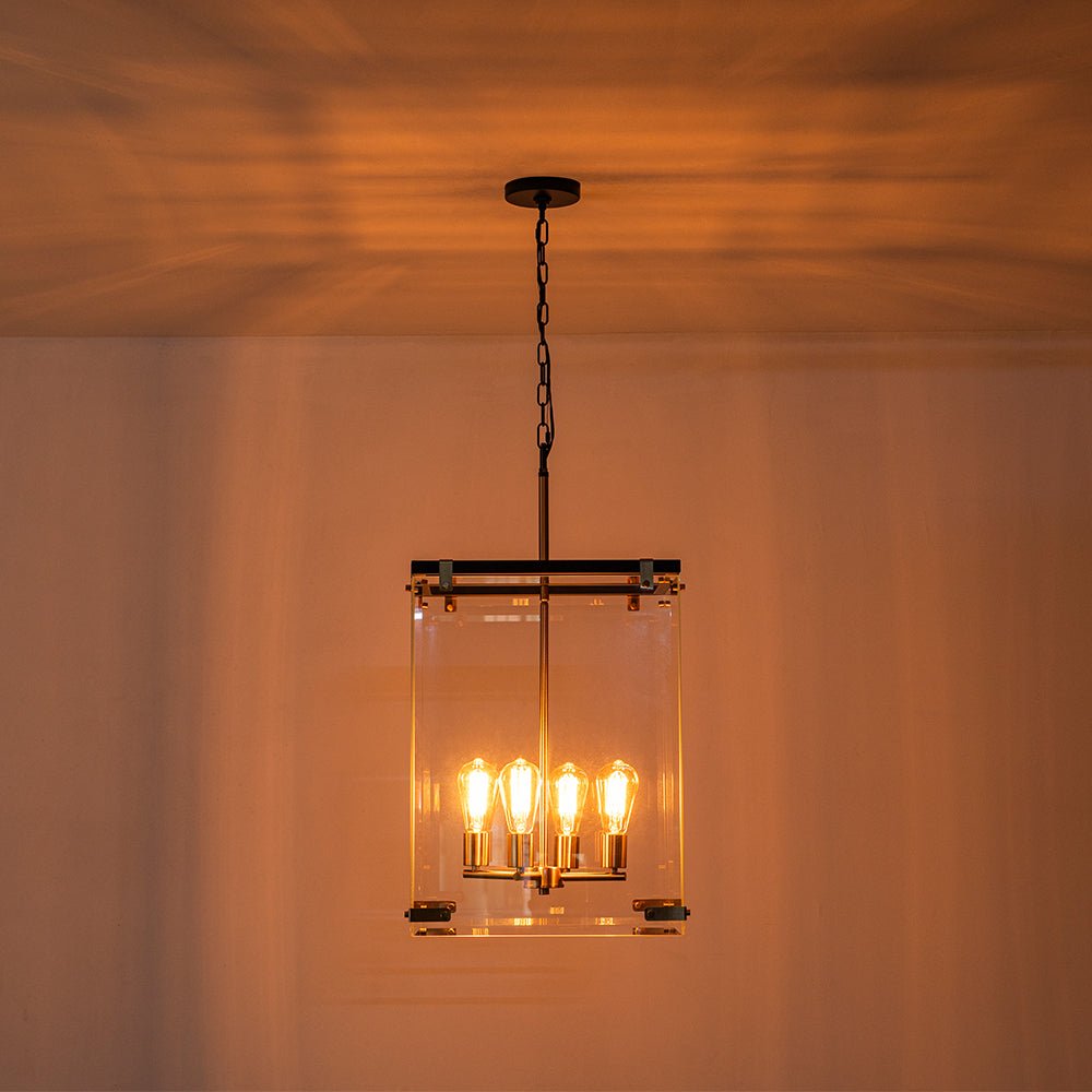 (OpenBox) Contemporary Glass Wide Square Lantern Pendant Chandelier