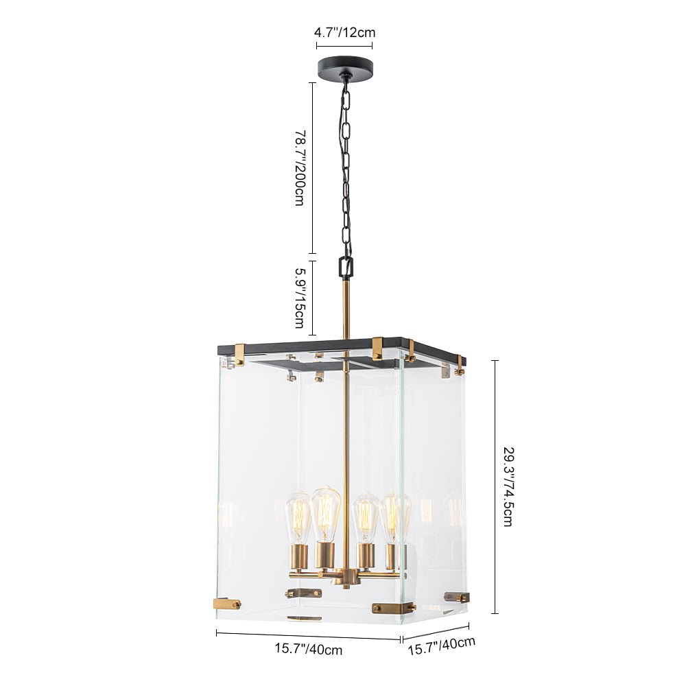 (OpenBox) Contemporary Glass Wide Square Lantern Pendant Chandelier