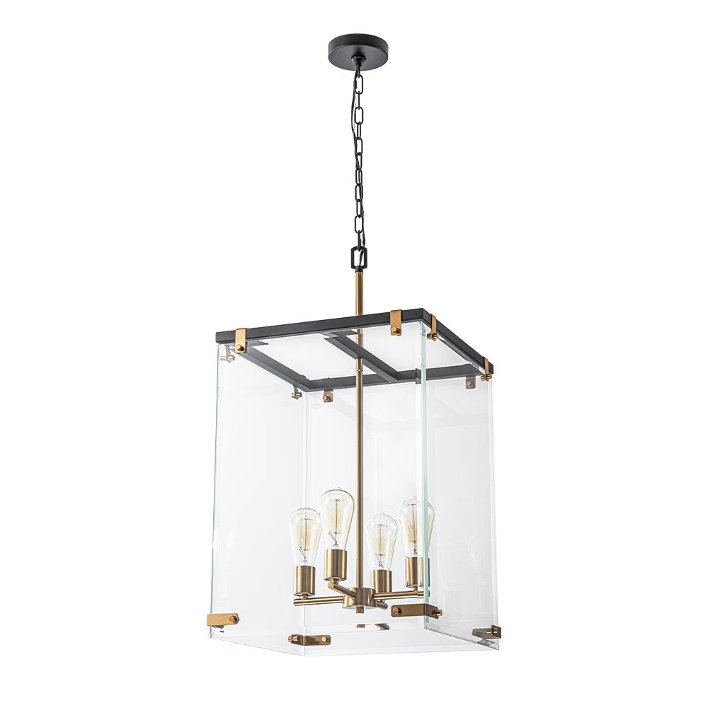 (OpenBox) Contemporary Glass Wide Square Lantern Pendant Chandelier