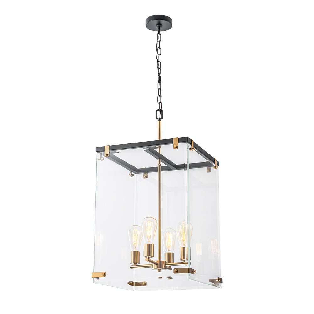 (OpenBox) Contemporary Glass Wide Square Lantern Pendant Chandelier