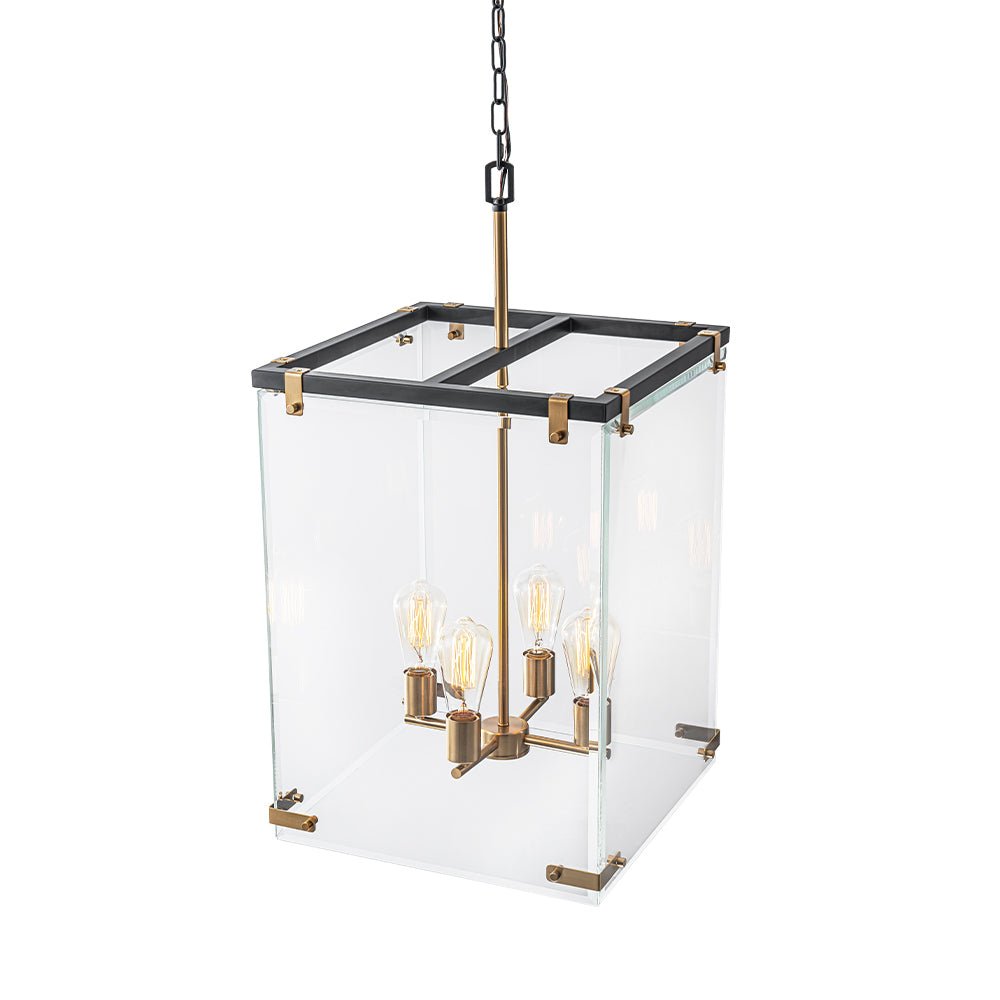 (OpenBox) Contemporary Glass Wide Square Lantern Pendant Chandelier