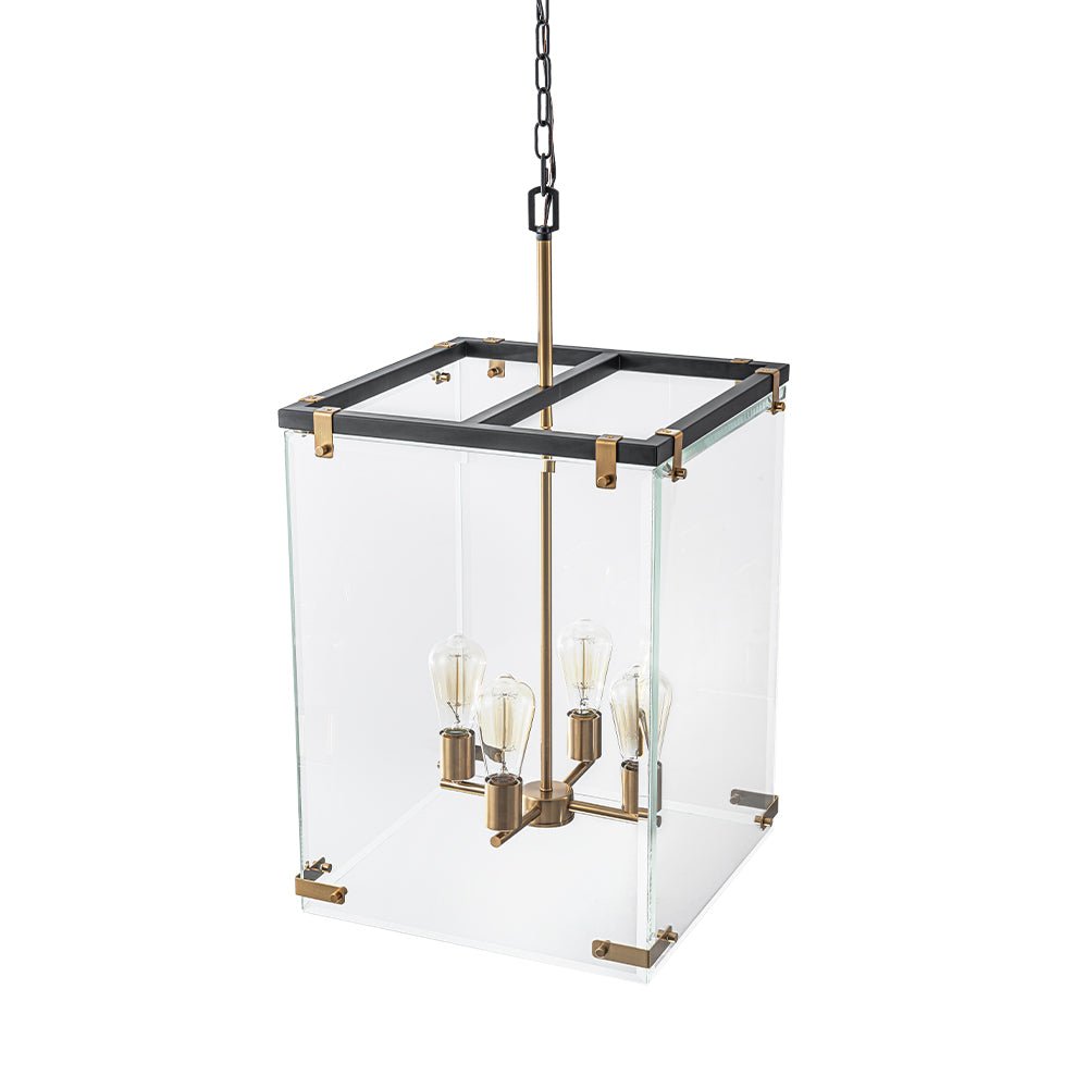 (OpenBox) Contemporary Glass Wide Square Lantern Pendant Chandelier