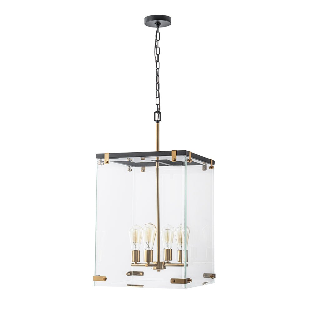 (OpenBox) Contemporary Glass Wide Square Lantern Pendant Chandelier