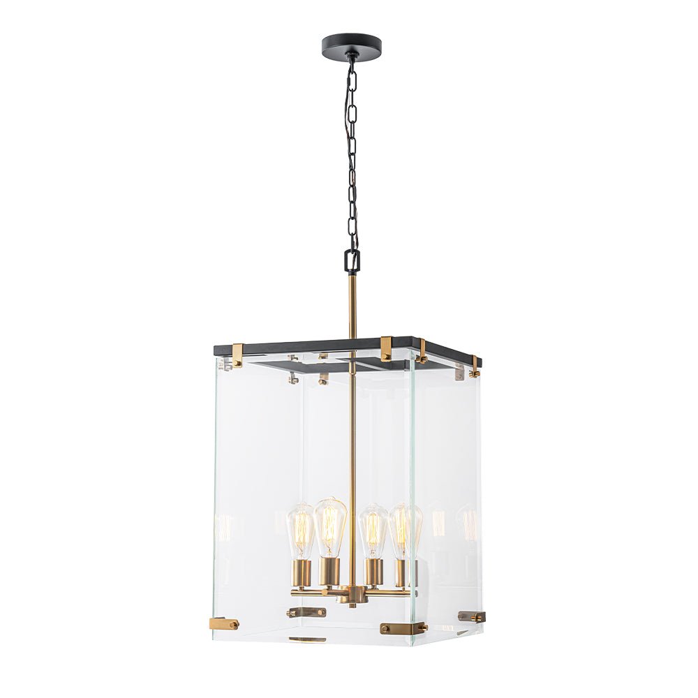 (OpenBox) Contemporary Glass Wide Square Lantern Pendant Chandelier