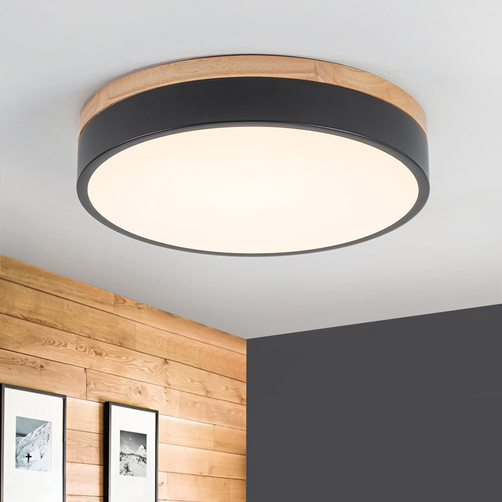 Contemporary Wood Round Dimmable LED Ceiling Light
