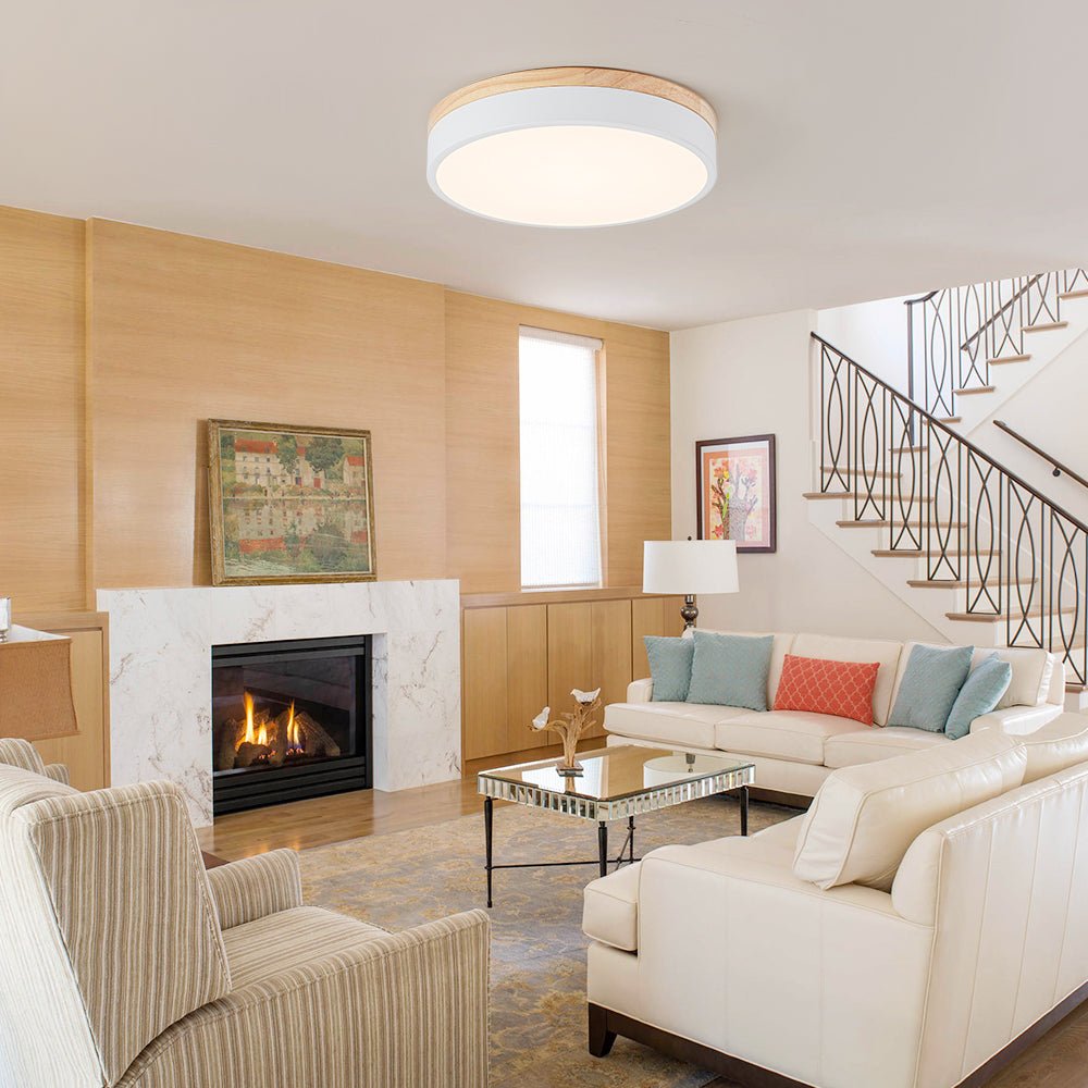Contemporary Wood Round Dimmable LED Ceiling Light