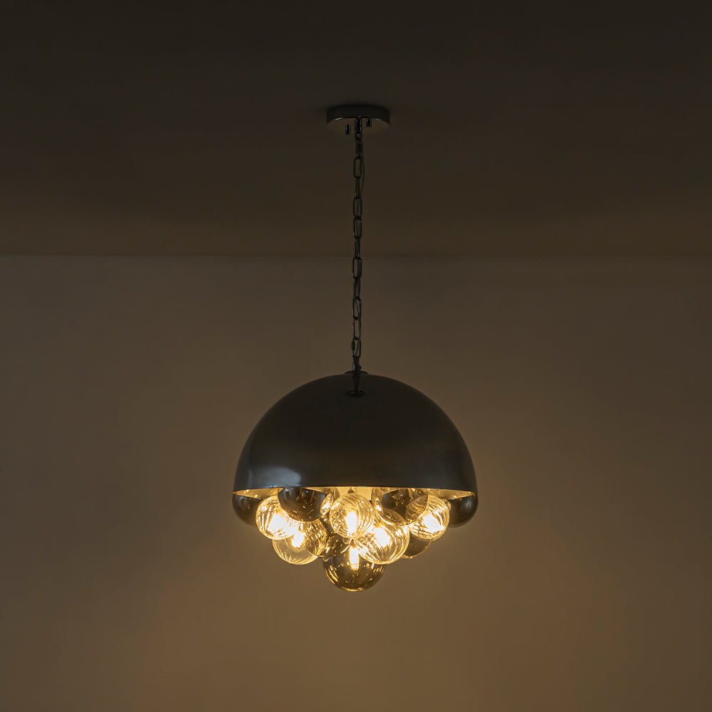 Designer Cluster Glass Globe Metal Dome Pendant Light