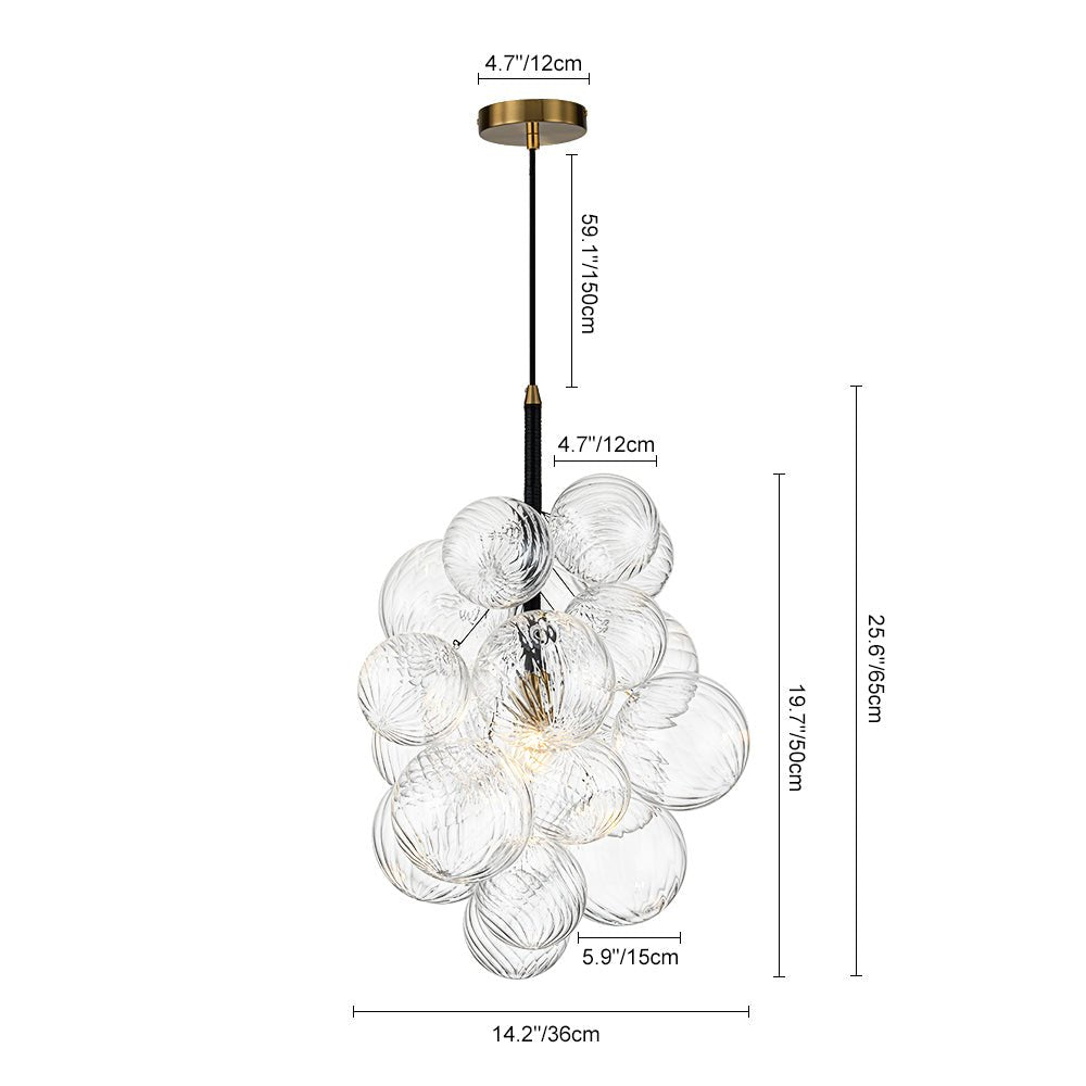Dimmable Cluster Ribbed Glass Bubble Chandelier Pendant Light