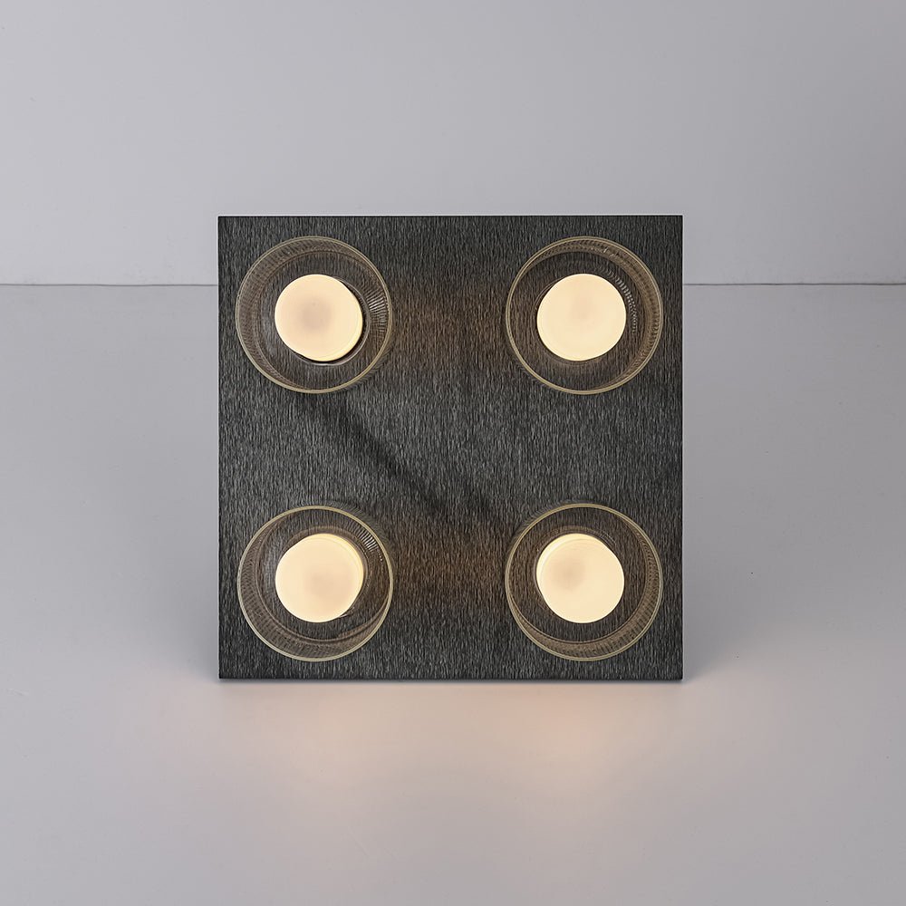 Dimmable LED Ribbed Glass 4-Light Square Semi Flush Mount