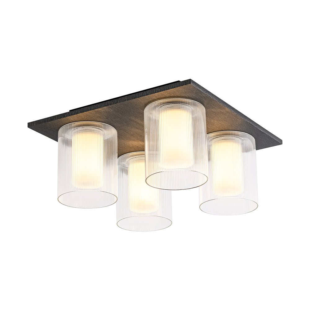 Dimmable LED Ribbed Glass 4-Light Square Semi Flush Mount