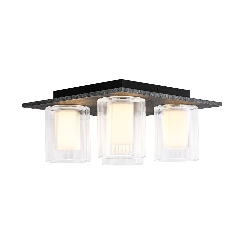 Dimmable LED Ribbed Glass 4-Light Square Semi Flush Mount