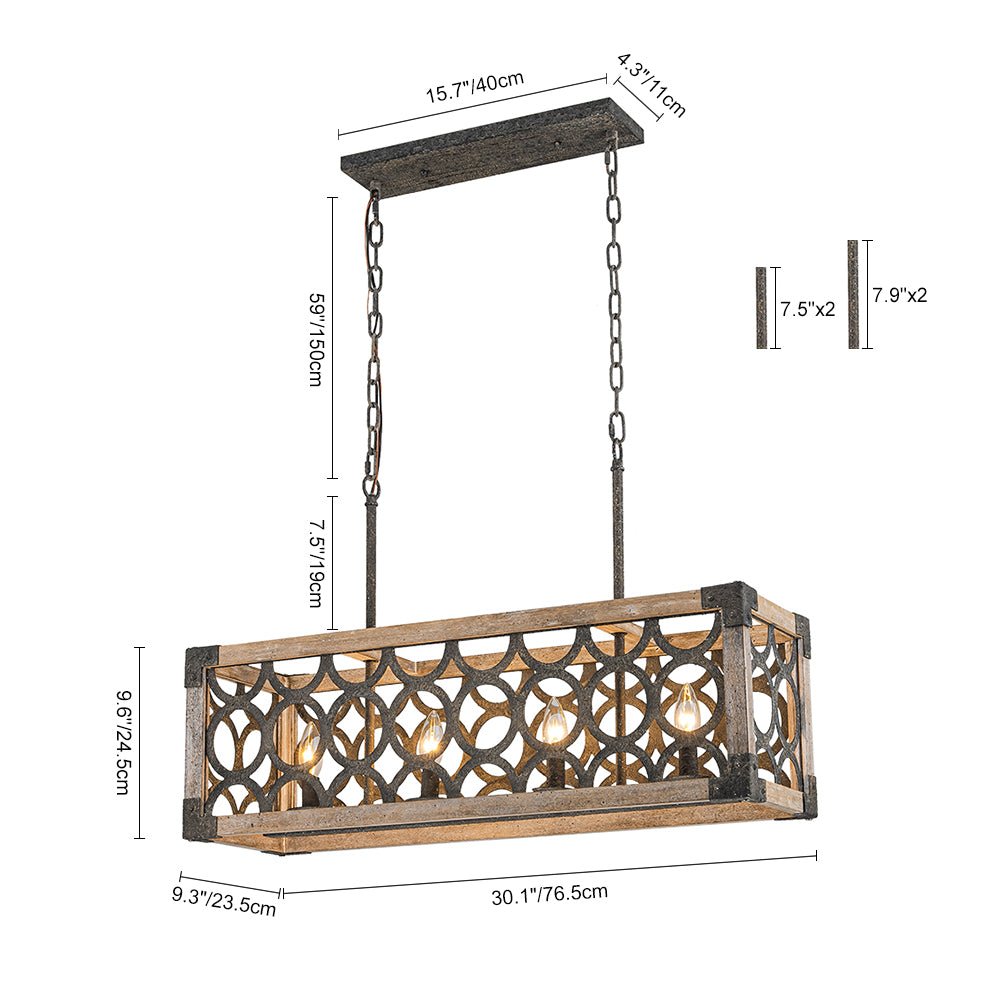 Farmhouse Antique Wooden Rectangle Box Linear Chandelier