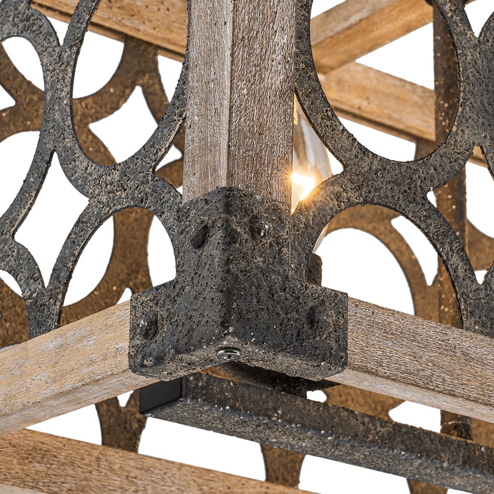 Farmhouse Antique Wooden Rectangle Box Linear Chandelier