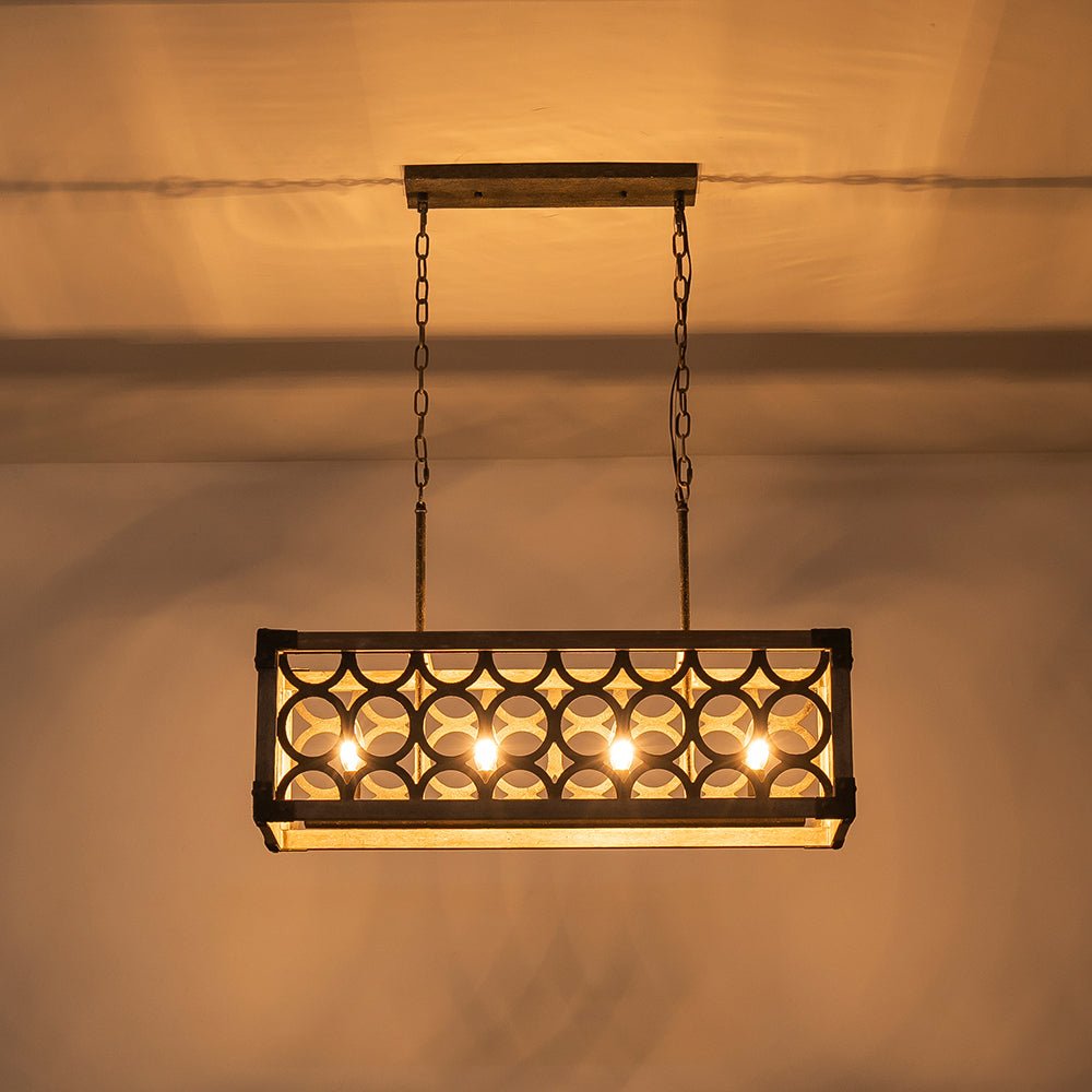 Farmhouse Antique Wooden Rectangle Box Linear Chandelier