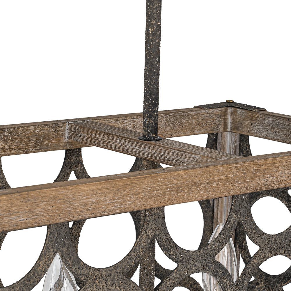 Farmhouse Antique Wooden Rectangle Box Linear Chandelier