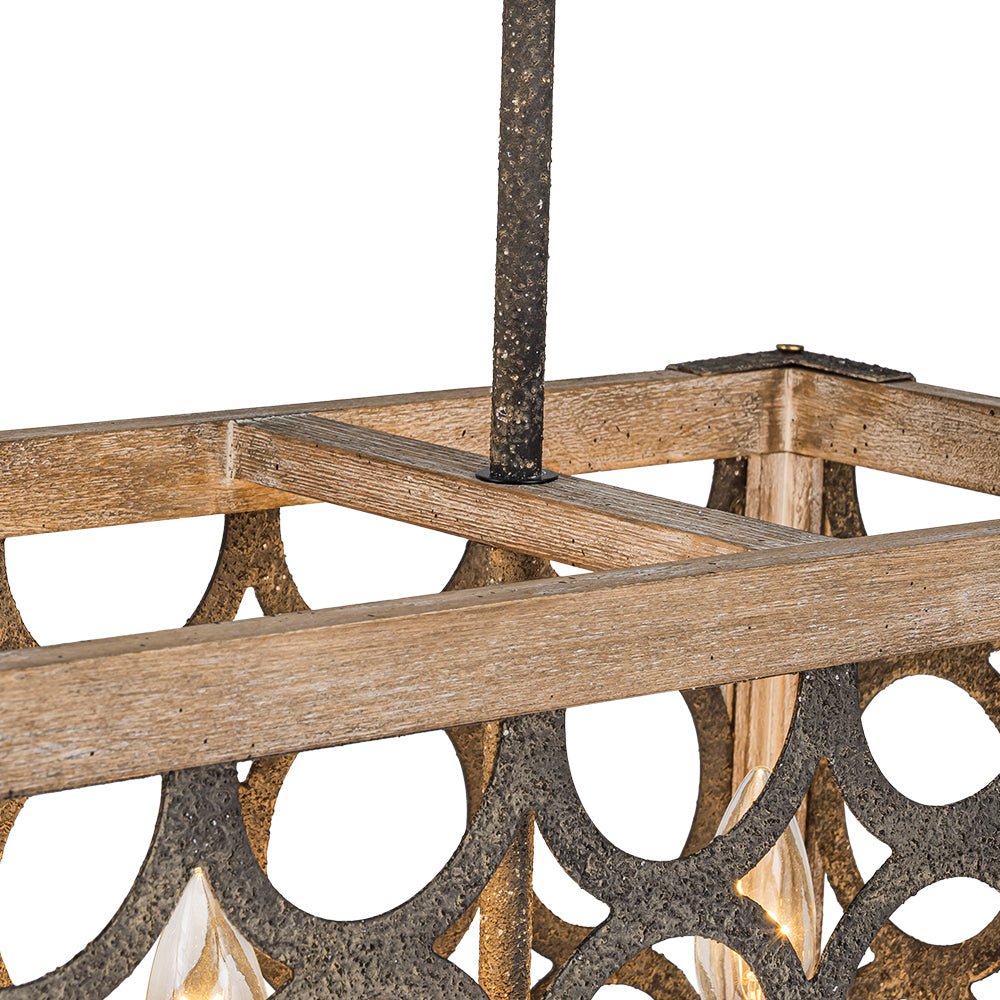 Farmhouse Antique Wooden Rectangle Box Linear Chandelier