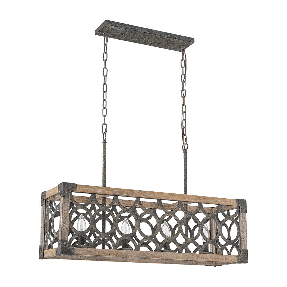 Farmhouse Antique Wooden Rectangle Box Linear Chandelier