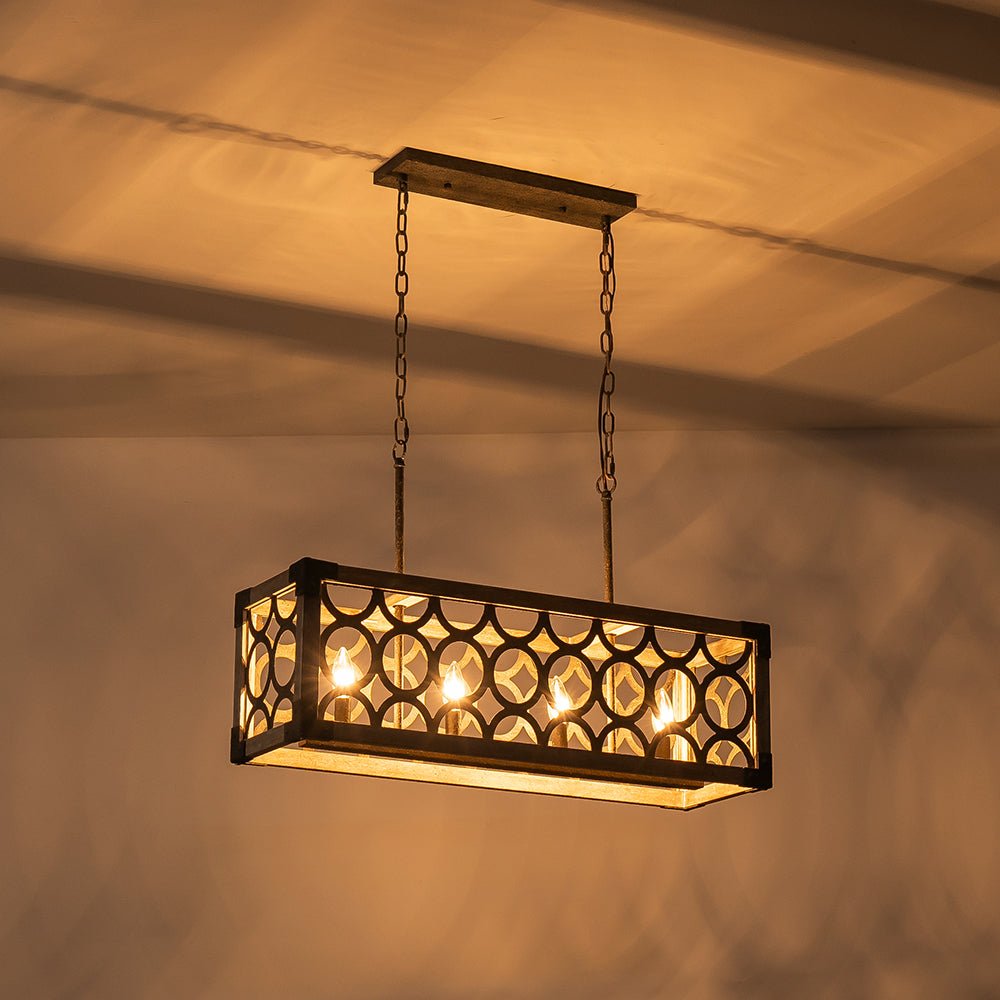 Farmhouse Antique Wooden Rectangle Box Linear Chandelier
