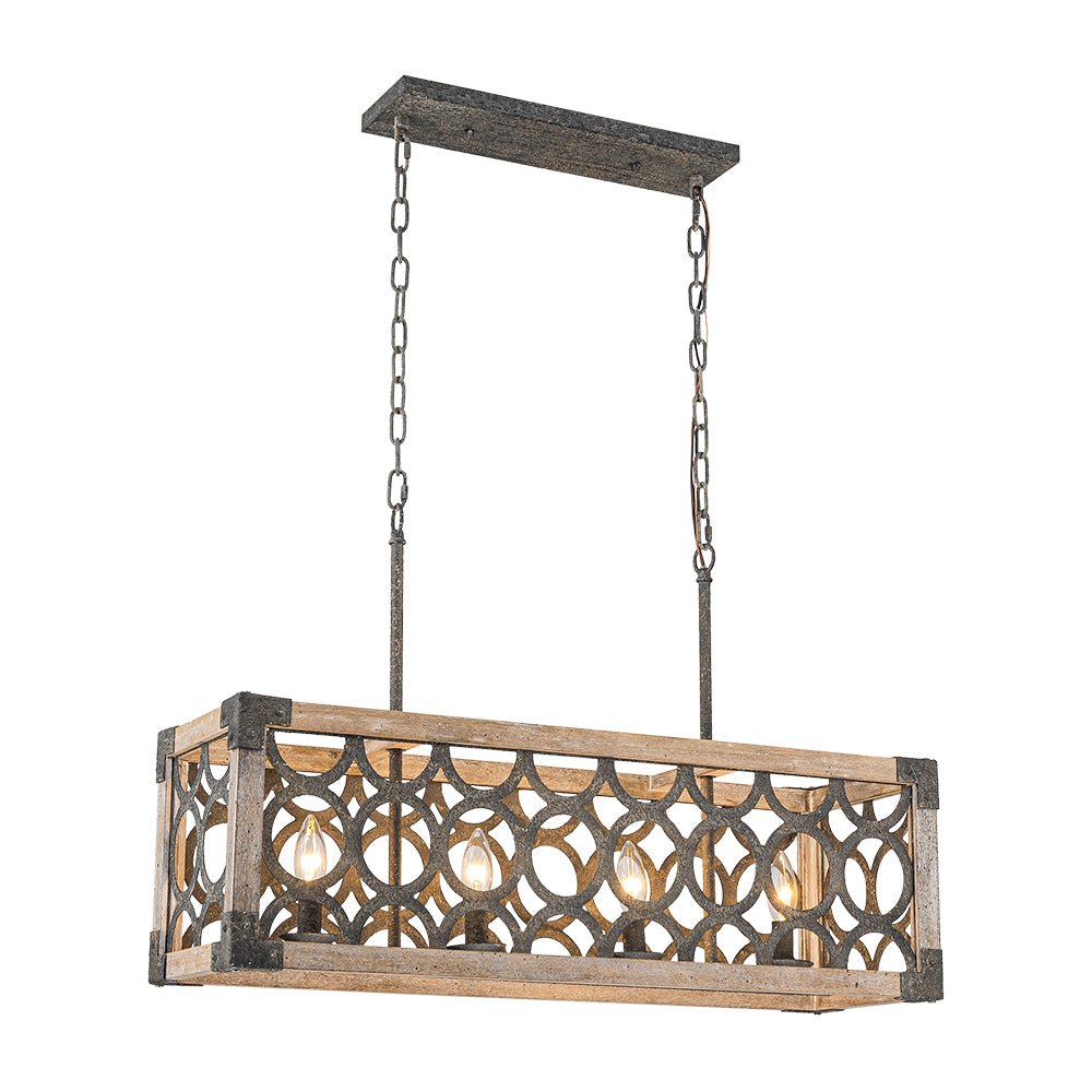 Farmhouse Antique Wooden Rectangle Box Linear Chandelier