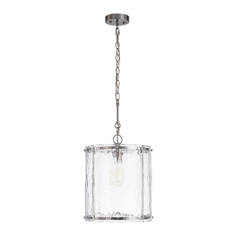 Farmhouse Clear Textured Glass Cylinder Cage Pendant