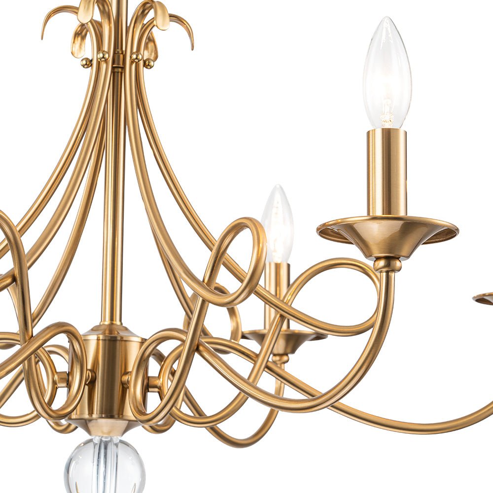 French Classic Brass Scrolling Candle Style Chandelier