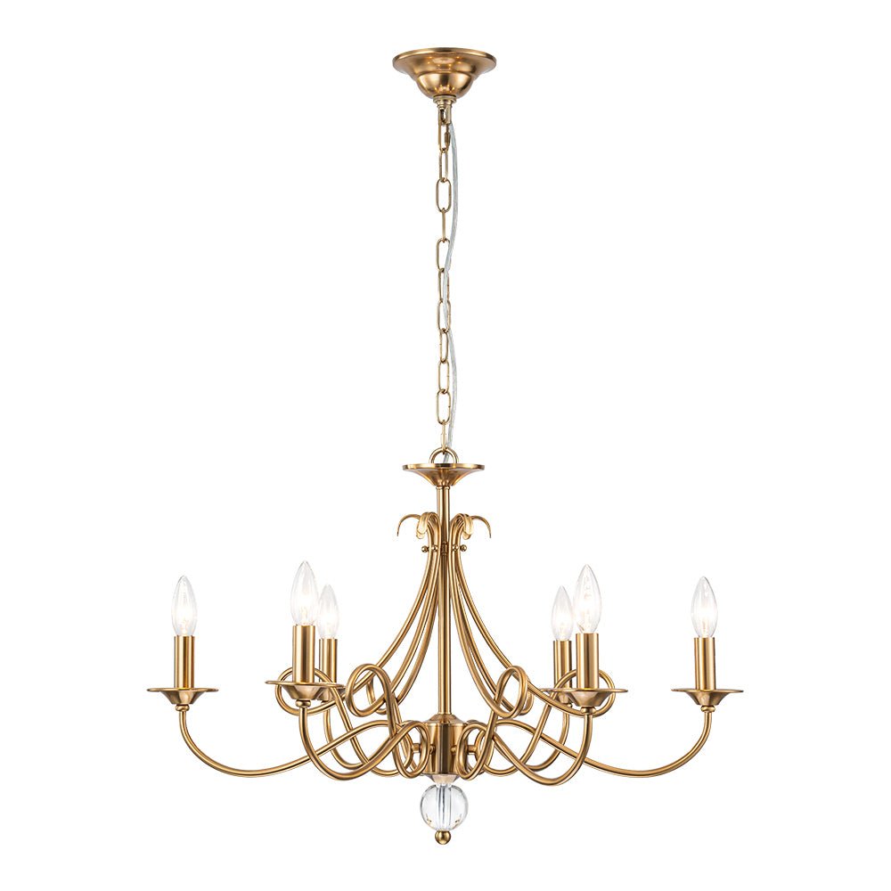 French Classic Brass Scrolling Candle Style Chandelier