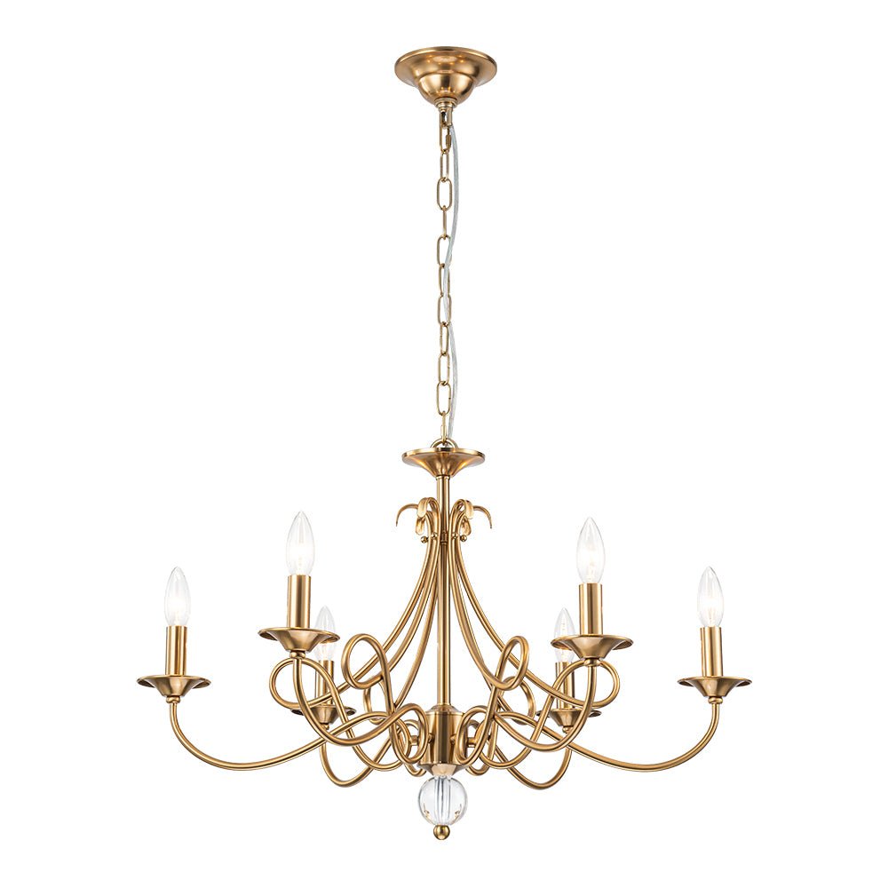 French Classic Brass Scrolling Candle Style Chandelier